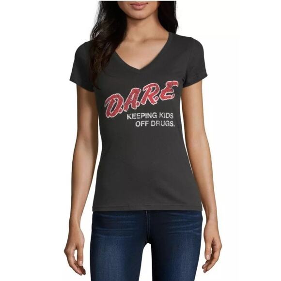 Vintage Style D.A.R.E. “Keeping Kids Off Drugs” V‑Neck T‑Shirt – Women’s Small - Picture 1 of 5